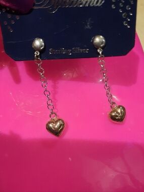 GENUINE 14K ROSE GOLD OVER SOLID STERLING SILVER HEART SEXY DANGLE EARRINGS NWT